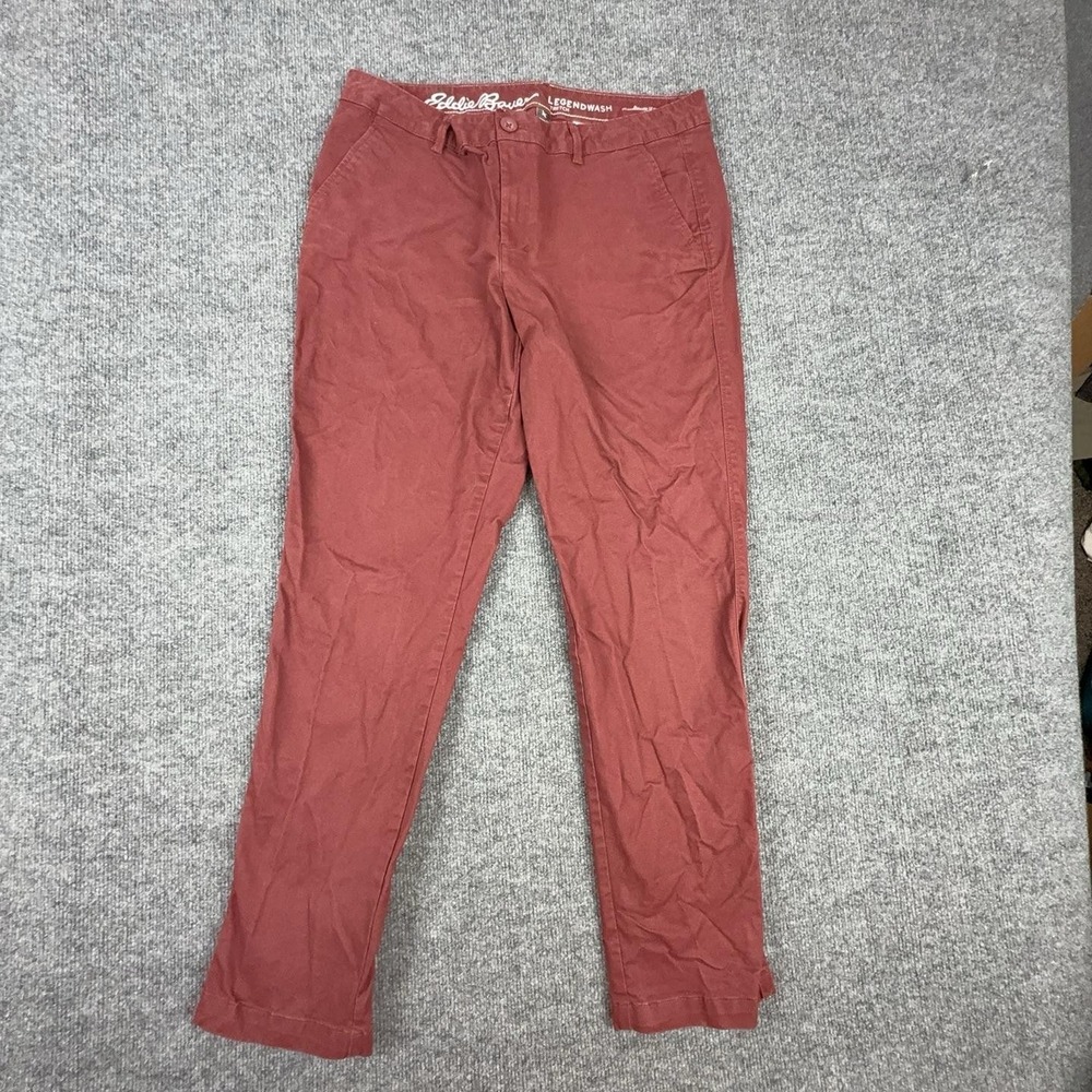 Eddie Bauer Pants Womens 12 Red Legend Wash Boyfriend Slim Chino Stretch Casual